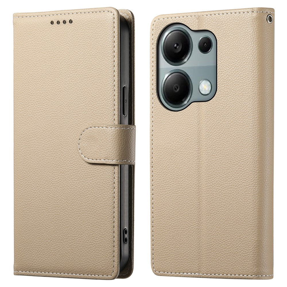 DF-012 For Xiaomi Redmi Note 13 Pro 4G Case Litchi Texture Leather Magnetic Clasp Wallet Stand Phone Cover with Wrist Strap