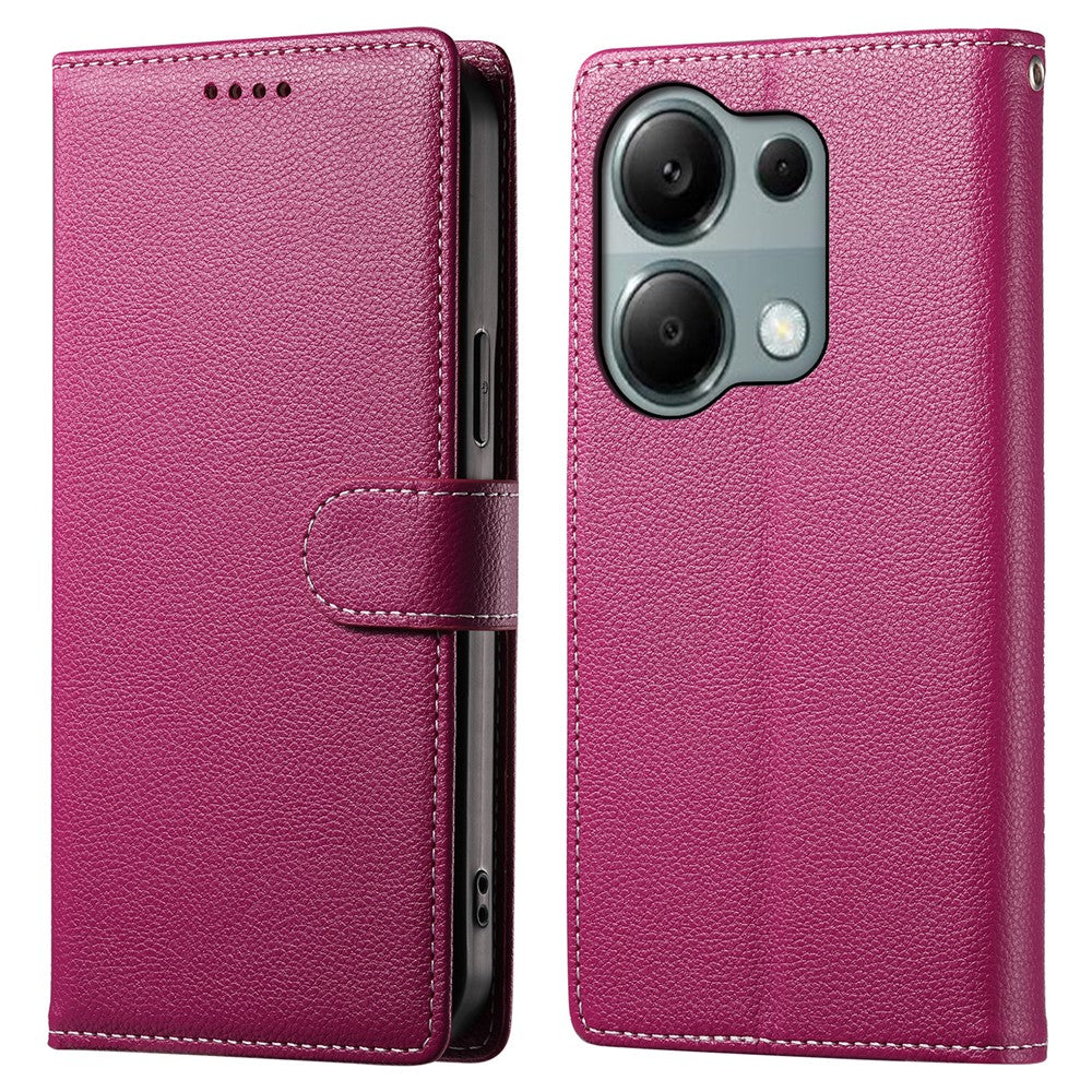 DF-012 For Xiaomi Redmi Note 13 Pro 4G Case Litchi Texture Leather Magnetic Clasp Wallet Stand Phone Cover with Wrist Strap