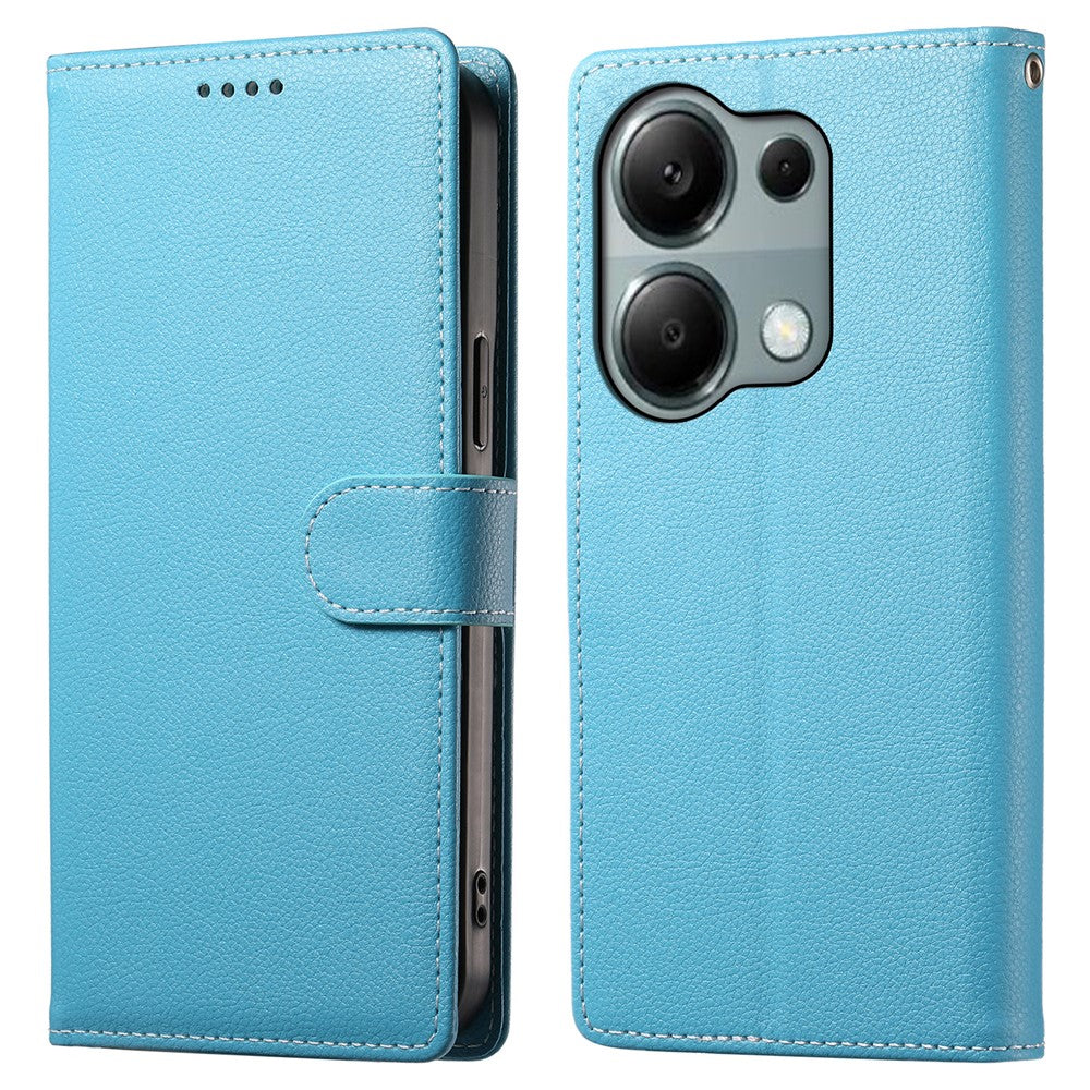DF-012 For Xiaomi Redmi Note 13 Pro 4G Case Litchi Texture Leather Magnetic Clasp Wallet Stand Phone Cover with Wrist Strap