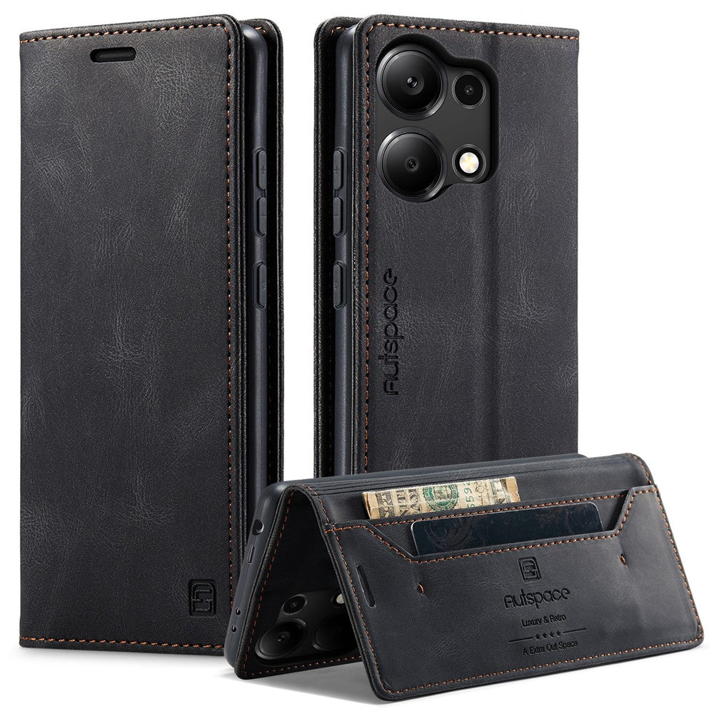 AUTSPACE For Xiaomi Redmi Note 13 Pro 4G Wallet Case  A01 Leather Stand Cover with RFID Blocking Card Holder