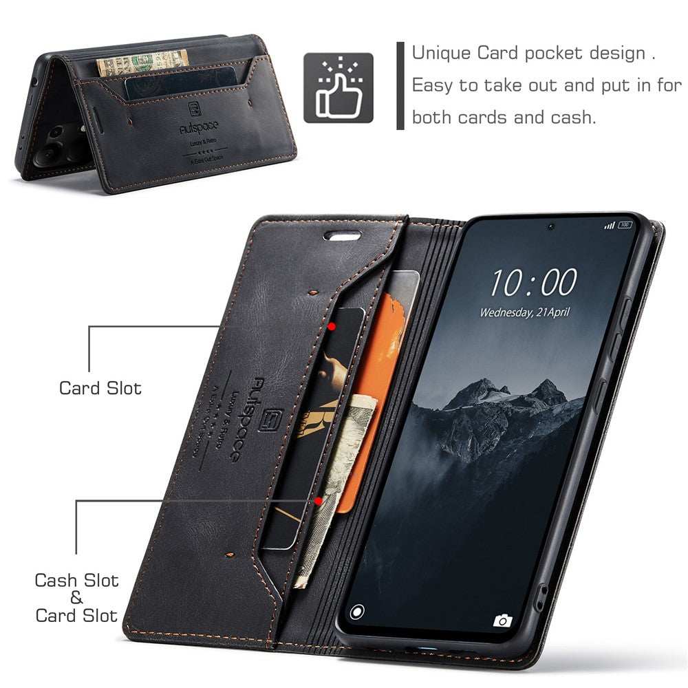 AUTSPACE For Xiaomi Redmi Note 13 Pro 4G Wallet Case  A01 Leather Stand Cover with RFID Blocking Card Holder