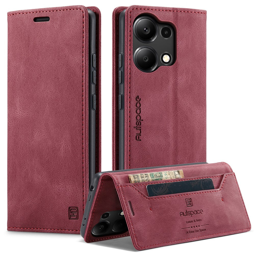 AUTSPACE For Xiaomi Redmi Note 13 Pro 4G Wallet Case  A01 Leather Stand Cover with RFID Blocking Card Holder
