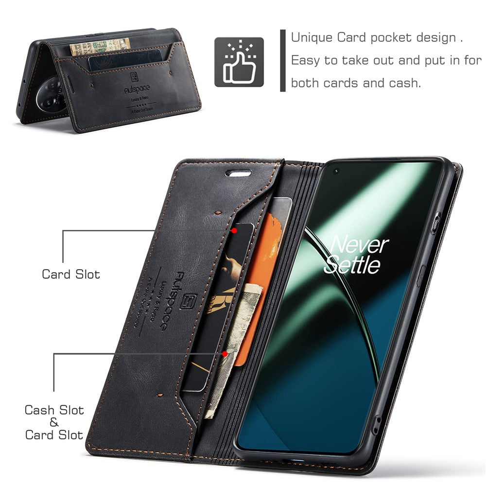 AUTSPACE För OnePlus 11 5G Plånboksfodral A01 Läderfodral med RFID-blockerande korthållare