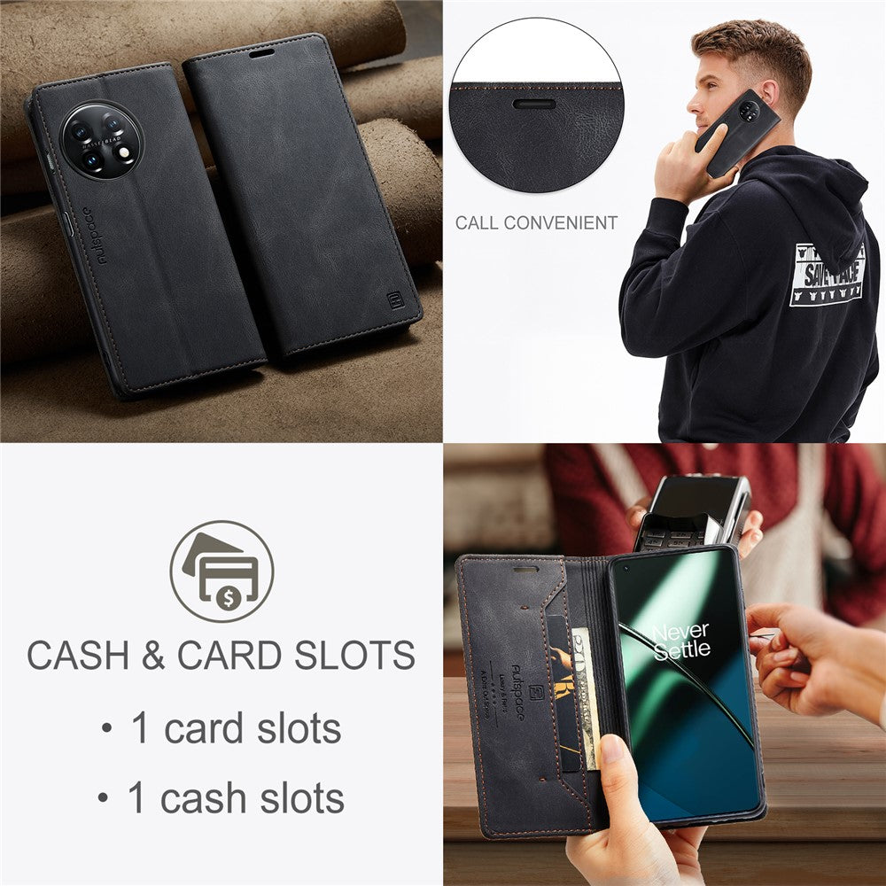 AUTSPACE För OnePlus 11 5G Plånboksfodral A01 Läderfodral med RFID-blockerande korthållare