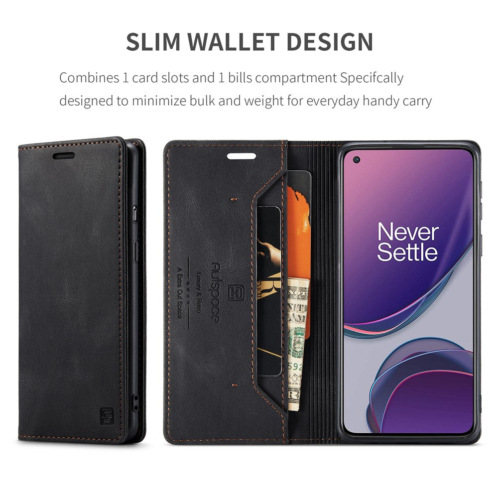 AUTSPACE För OnePlus 8T Plånboksfodral A01 Läderfodral med RFID-blockerande korthållare