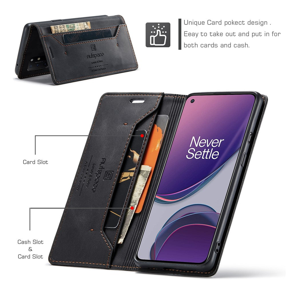 AUTSPACE För OnePlus 8T Plånboksfodral A01 Läderfodral med RFID-blockerande korthållare