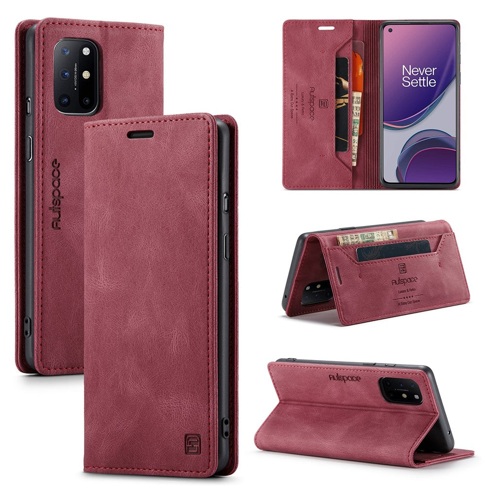 AUTSPACE För OnePlus 8T Plånboksfodral A01 Läderfodral med RFID-blockerande korthållare
