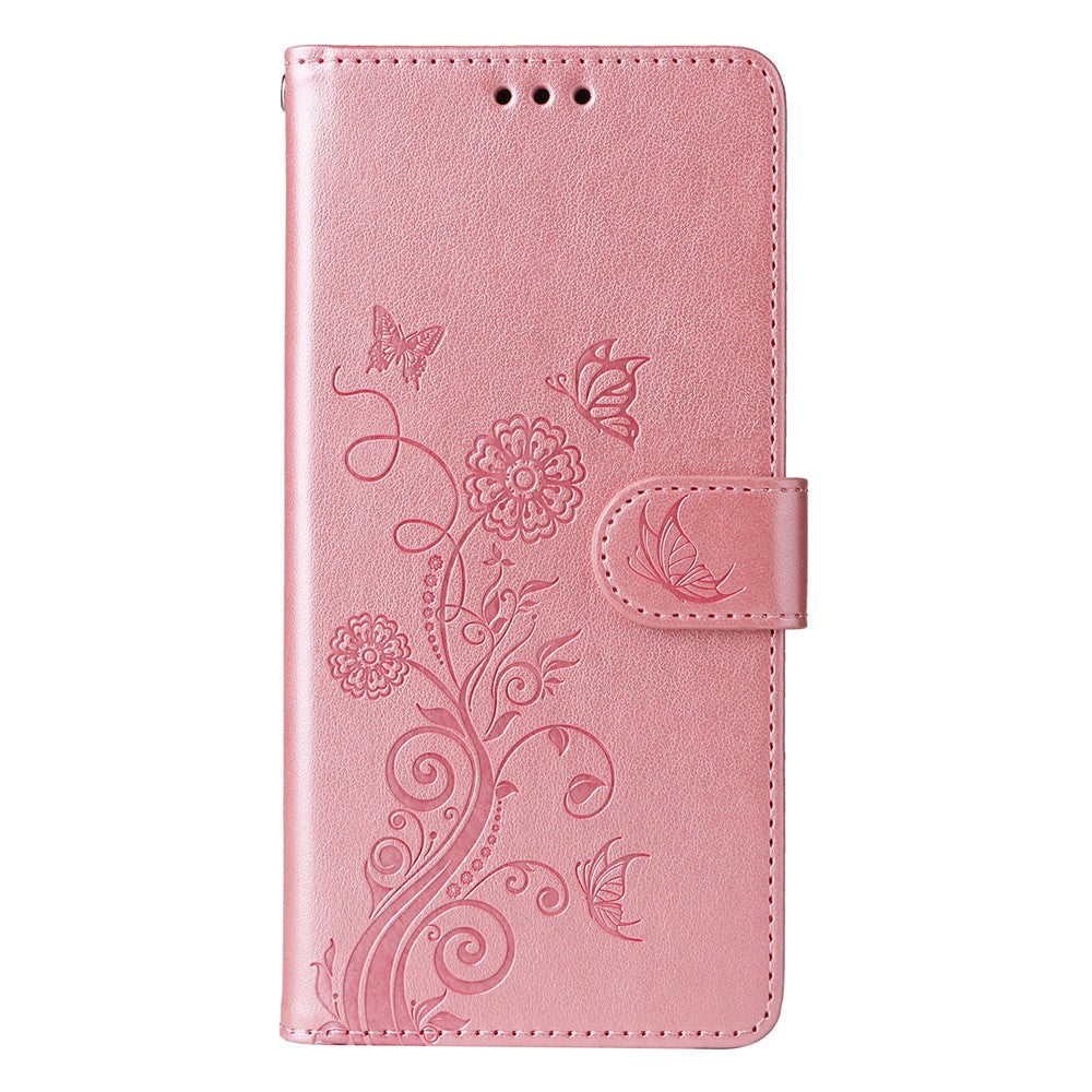 Cover til Xiaomi Poco F7 Pro 5G / Redmi K80 5G med sommerfugleblomstermotiv, pungfunktion, stativ og læder