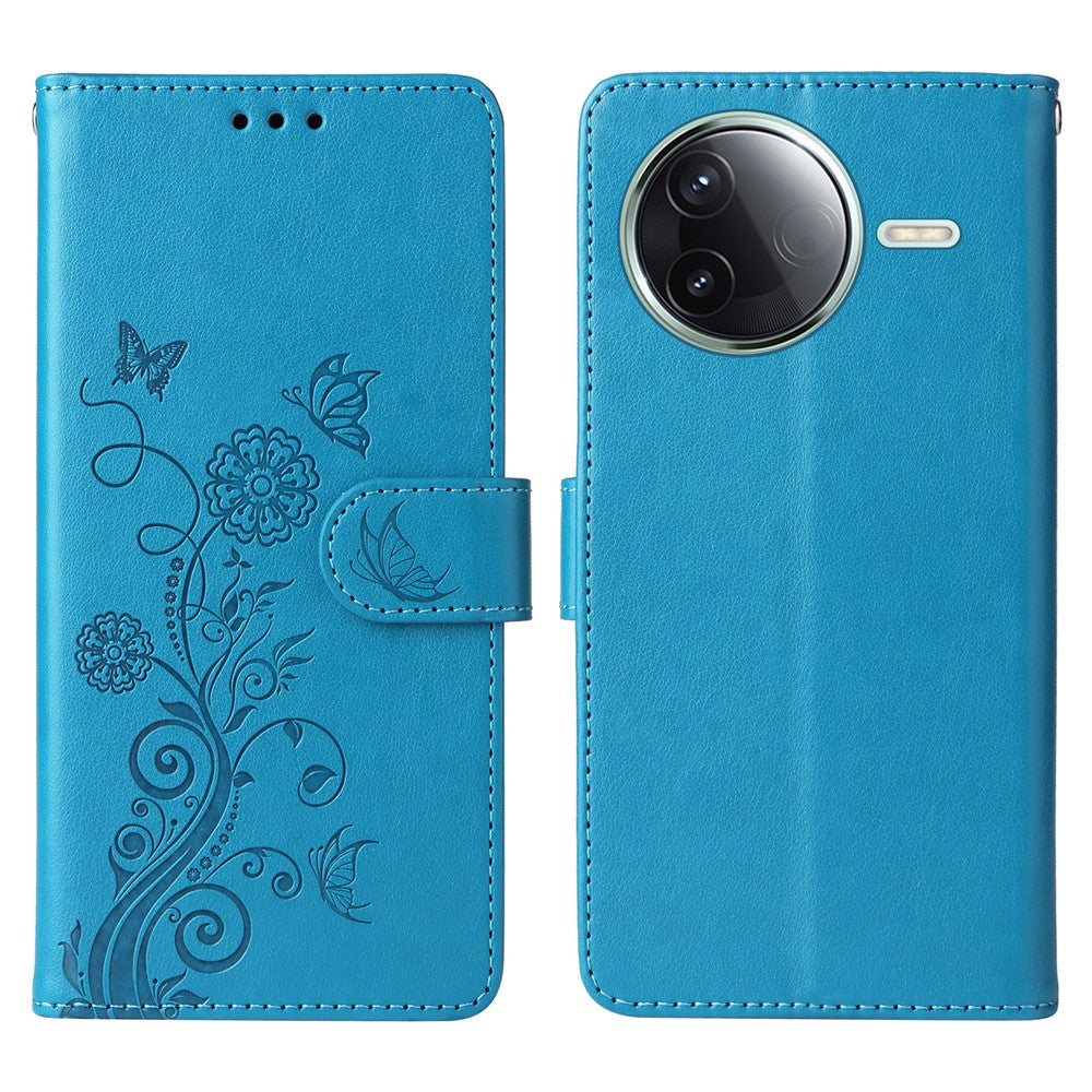 Cover til Xiaomi Poco F7 Pro 5G / Redmi K80 5G med sommerfugleblomstermotiv, pungfunktion, stativ og læder