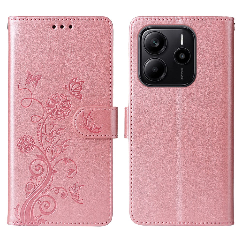 For Xiaomi Redmi Note 14 4G (163.25mm) Case Butterfly Floral Imprint Wallet Stand Leather Phone Cover