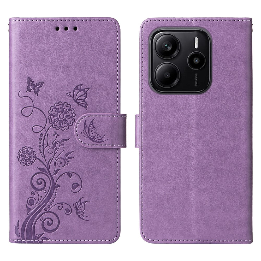 For Xiaomi Redmi Note 14 4G (163.25mm) Case Butterfly Floral Imprint Wallet Stand Leather Phone Cover