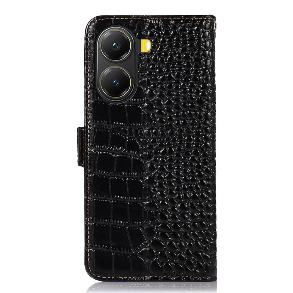 For Xiaomi Poco X7 Pro 5G Case Wallet Crocodile Texture Genuine Cow Leather Phone Cover