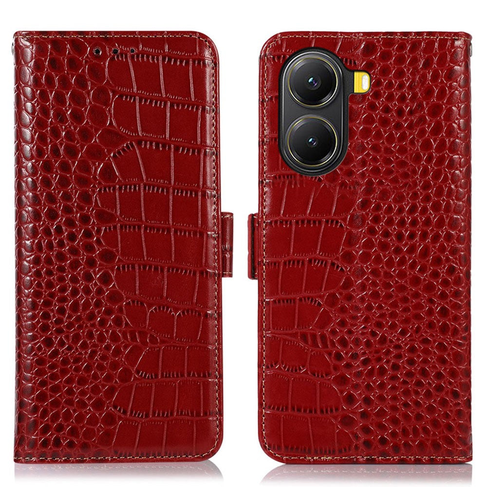 For Xiaomi Poco X7 Pro 5G Case Wallet Crocodile Texture Genuine Cow Leather Phone Cover