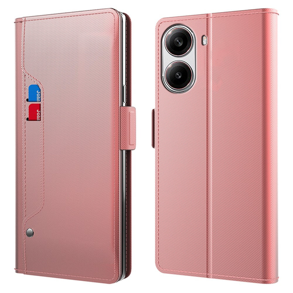Xiaomi Redmi Turbo 4 5G / Poco X7 Pro 5G-skal Stativ PU-läder mobilskydd Korthållare Spegel