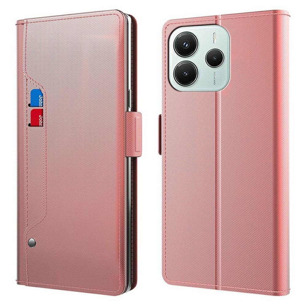 Xiaomi Redmi Note 14 5G Fodral Stativ PU Läder mobilfodral Korthållare Spegel