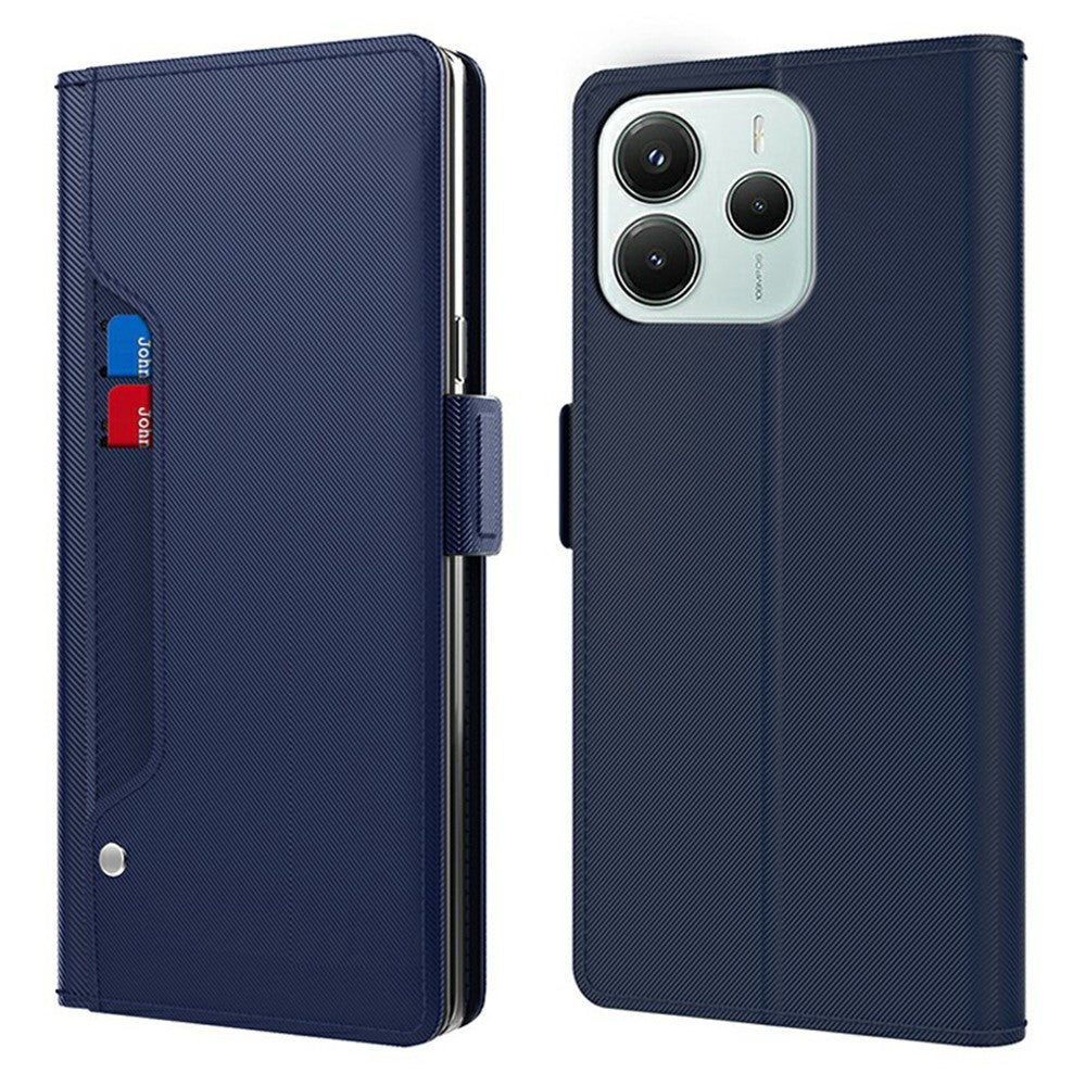 Xiaomi Redmi Note 14 5G Fodral Stativ PU Läder mobilfodral Korthållare Spegel