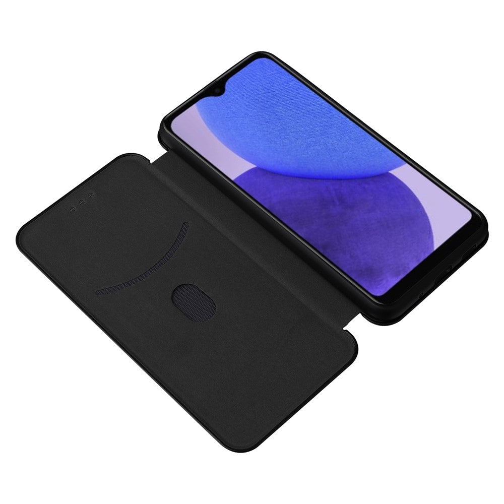 Samsung Galaxy A23e PU-läderfodral med stativ i kolfiberstruktur och kortplats