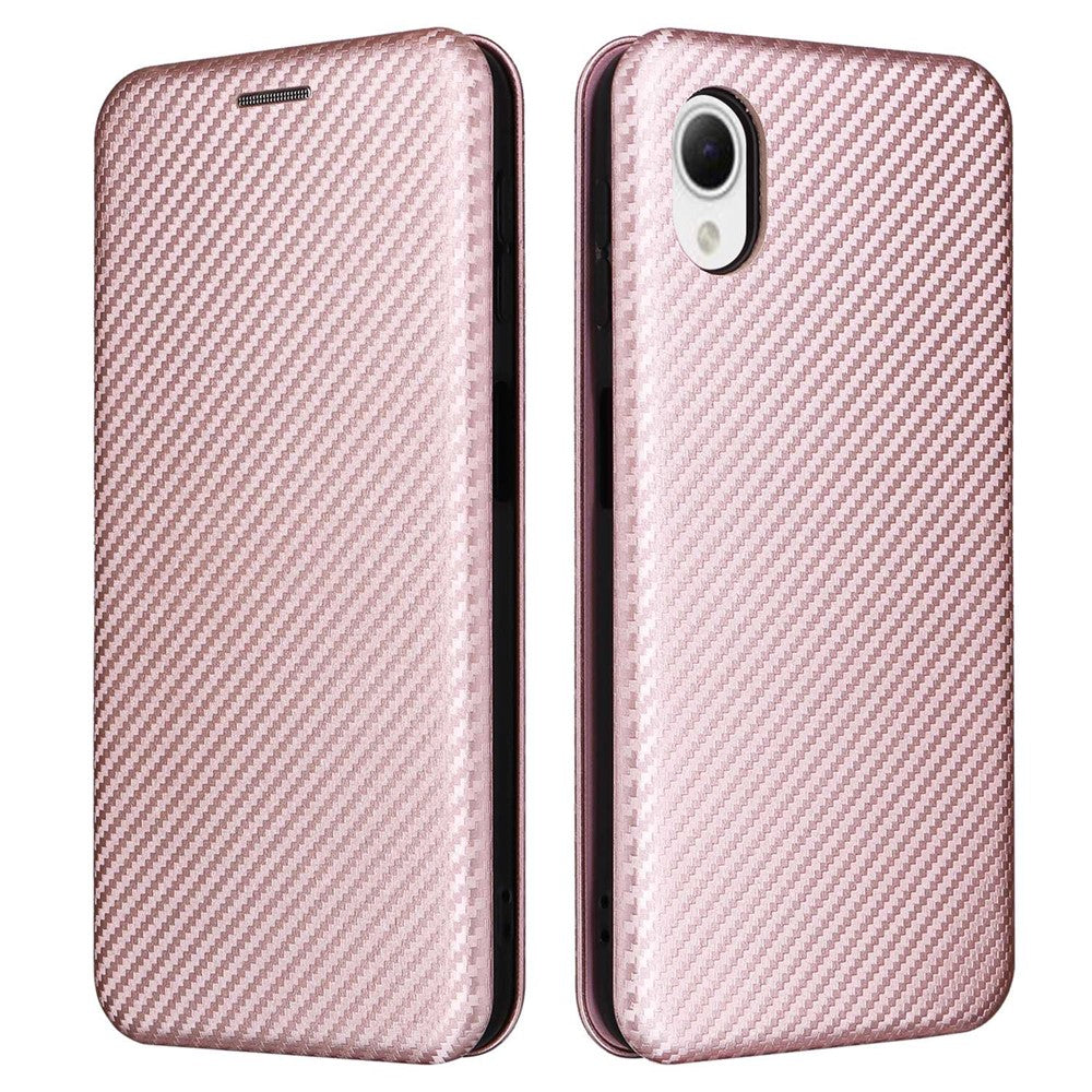 Samsung Galaxy A23e PU-läderfodral med stativ i kolfiberstruktur och kortplats
