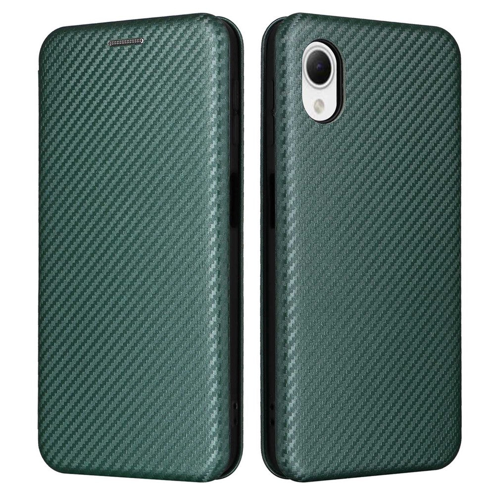 Samsung Galaxy A23e PU-läderfodral med stativ i kolfiberstruktur och kortplats