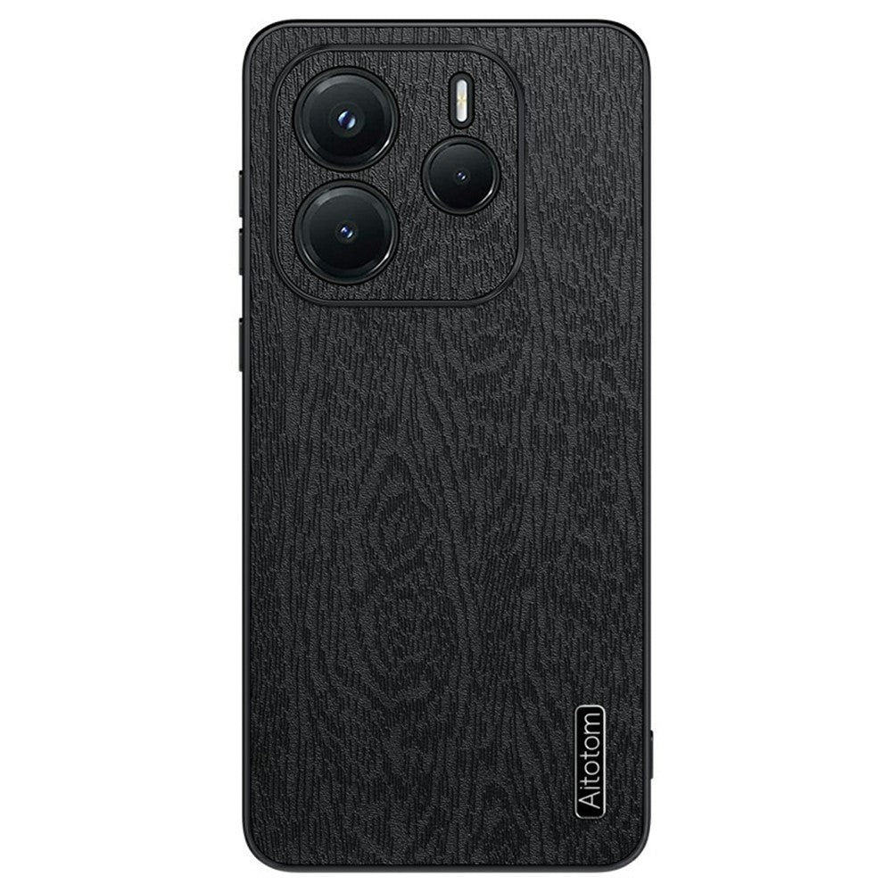 For Xiaomi Redmi Note 14 5G Case Wood Texture PU Leather Coated PC TPU Phone Cover