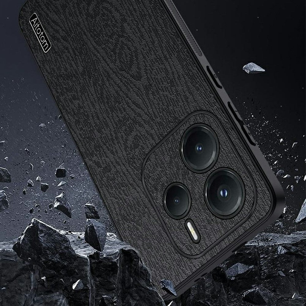 For Xiaomi Redmi Note 14 5G Case Wood Texture PU Leather Coated PC TPU Phone Cover