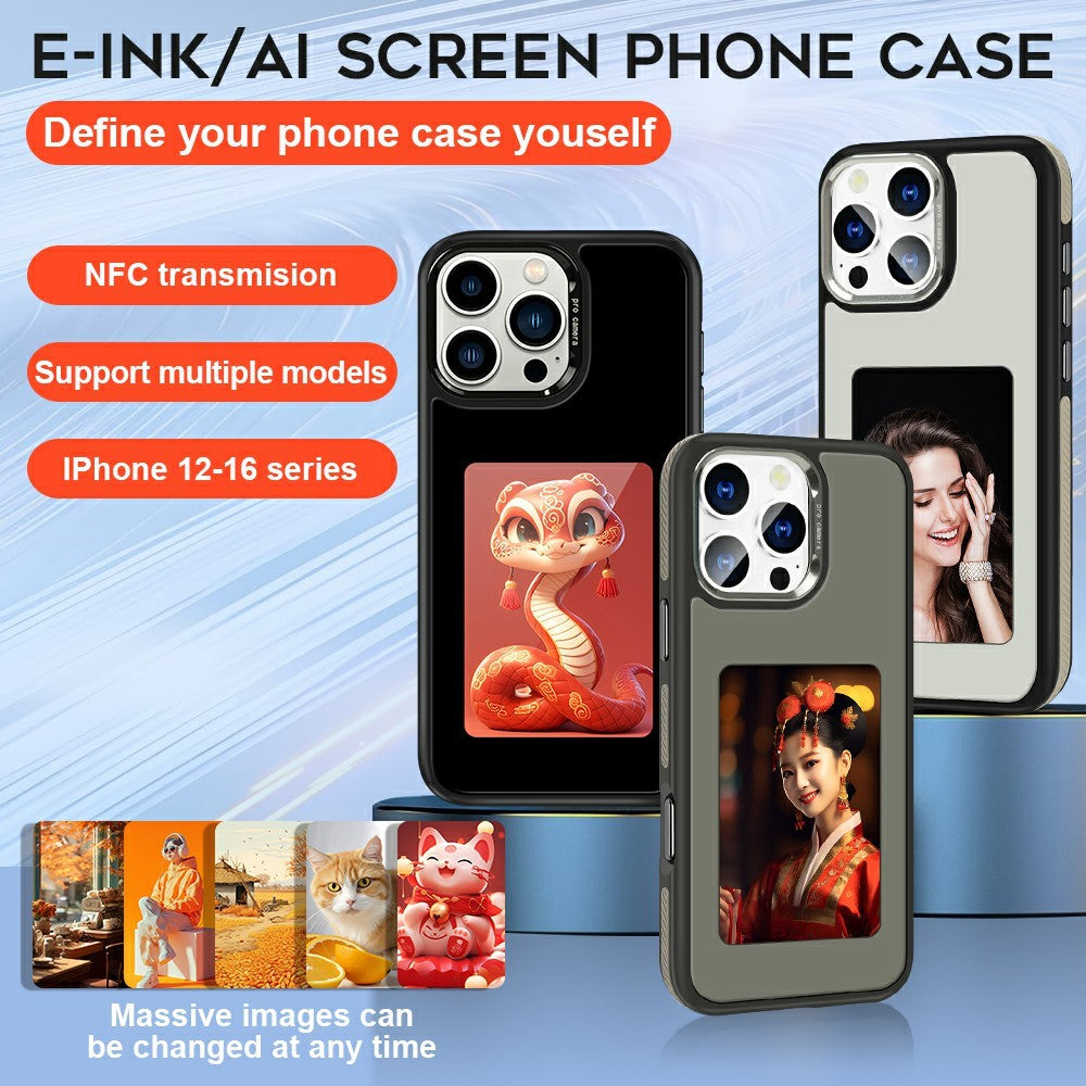 For iPhone 15 Pro Max E-Ink Case 4 inch HD 4 Colors Phone Cover Supports NFC Transfer DIY Pictures
