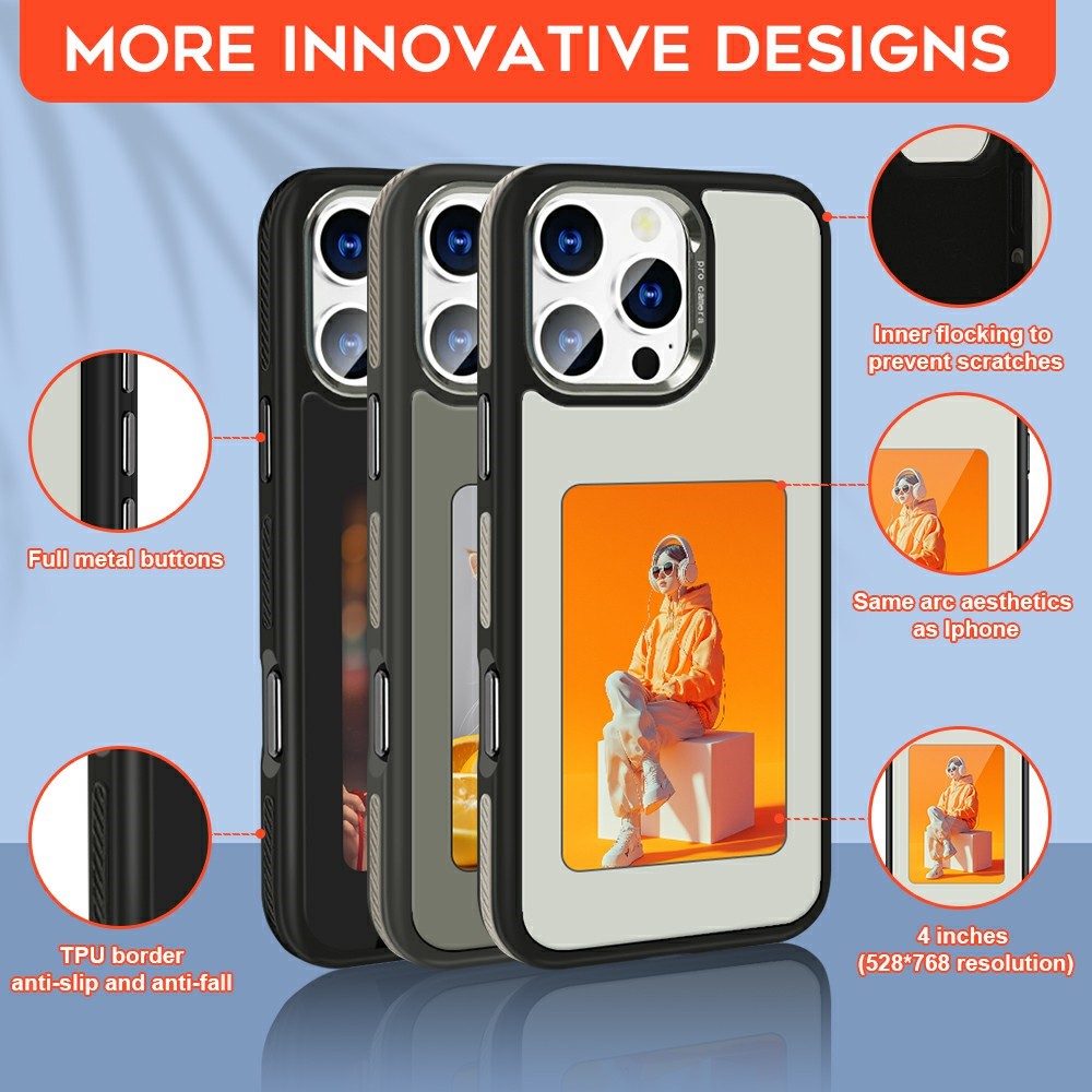 For iPhone 15 Pro Max E-Ink Case 4 inch HD 4 Colors Phone Cover Supports NFC Transfer DIY Pictures