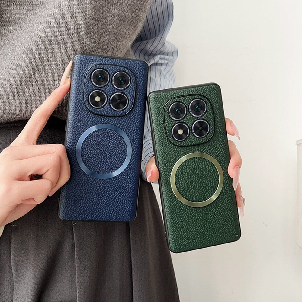 Xiaomi Redmi Note 14 Pro 5G / Poco X7 5G Magnetiskt Skal Litchi Texture PU-läder + TPU mobil Baksida