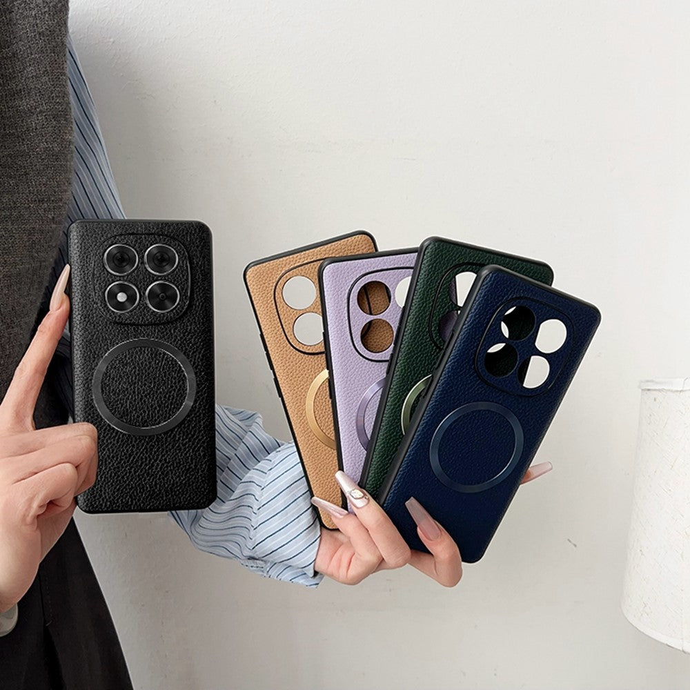 Xiaomi Redmi Note 14 Pro 5G / Poco X7 5G Magnetiskt Skal Litchi Texture PU-läder + TPU mobil Baksida