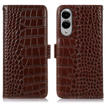 For Samsung Galaxy S25 Edge Case Wallet Crocodile Texture Genuine Cow Leather Phone Cover