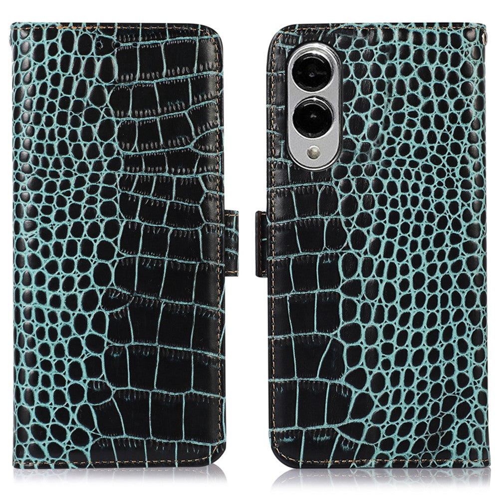 For Samsung Galaxy S25 Edge Case Wallet Crocodile Texture Genuine Cow Leather Phone Cover