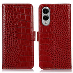 For Samsung Galaxy S25 Edge Case Wallet Crocodile Texture Genuine Cow Leather Phone Cover
