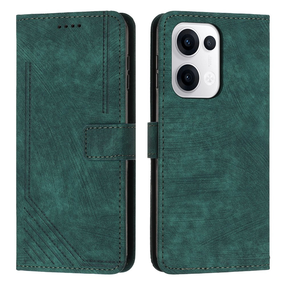Oppo Reno13 5G (Global) Skal Lädermobilskal med Präglade Linjer och Stativ