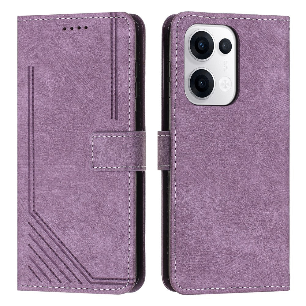 For Oppo Reno13 5G (Global) Case Imprinted Lines Leather Phone Cover with Stand