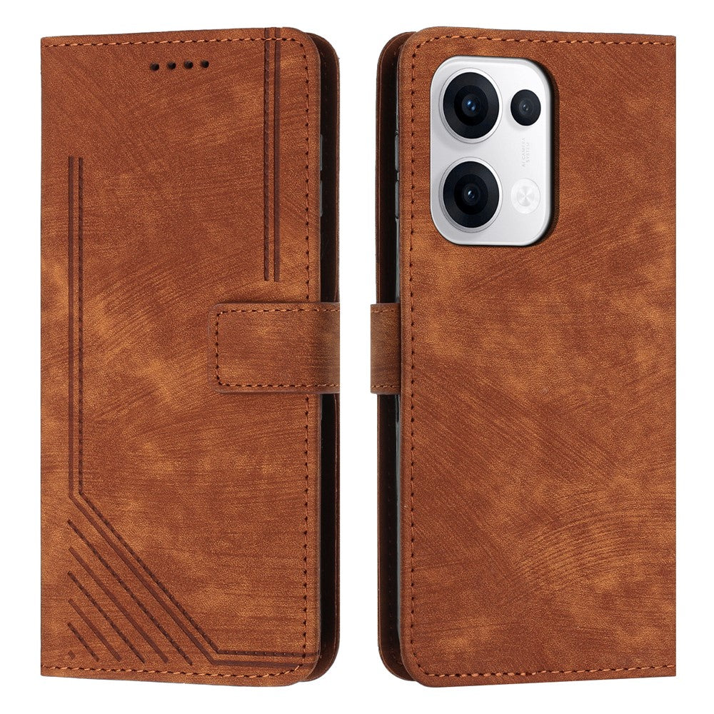 For Oppo Reno13 5G (Global) Case Imprinted Lines Leather Phone Cover with Stand