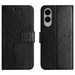 Samsung Galaxy S25 Edge-skal i PU-läder med uggla och trädpräglad plånboksfodral