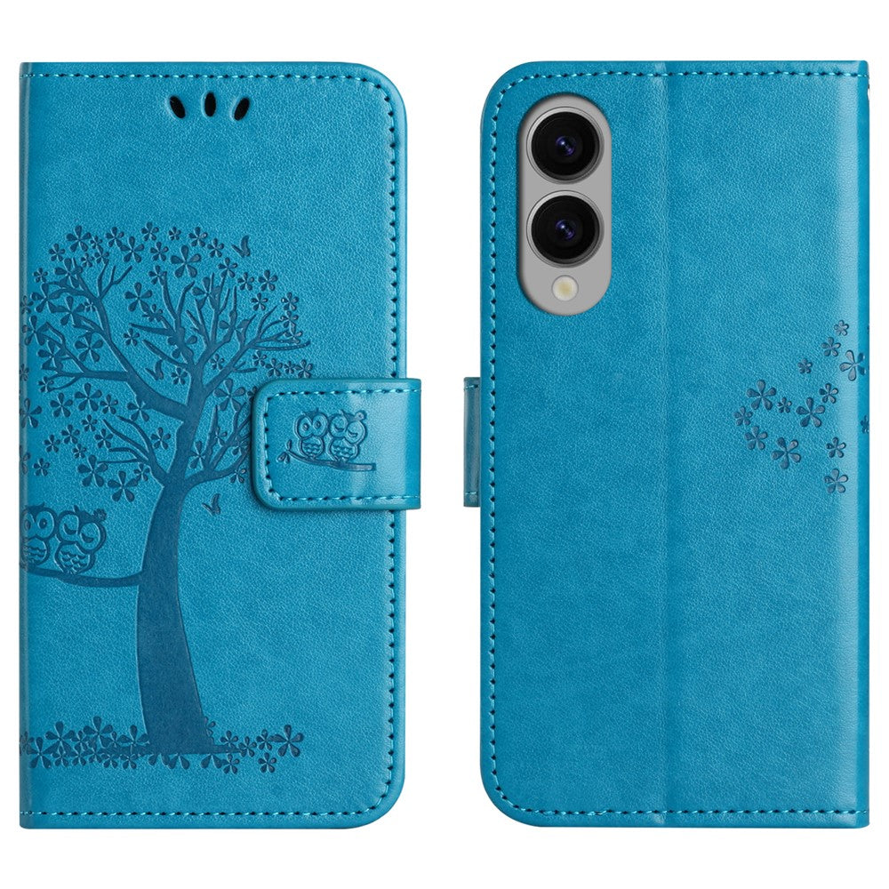 Samsung Galaxy S25 Edge-skal i PU-läder med uggla och trädpräglad plånboksfodral