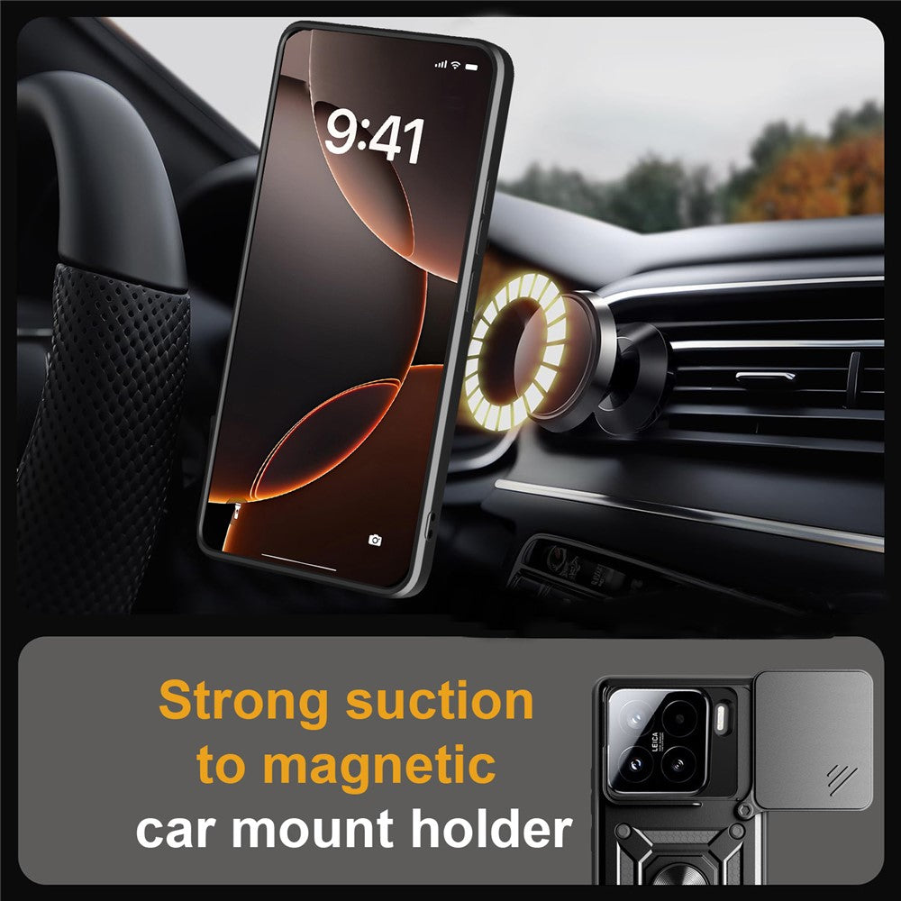 For Xiaomi 15 Case with Slide Camera Lid PC + TPU Kickstand Phone Cover