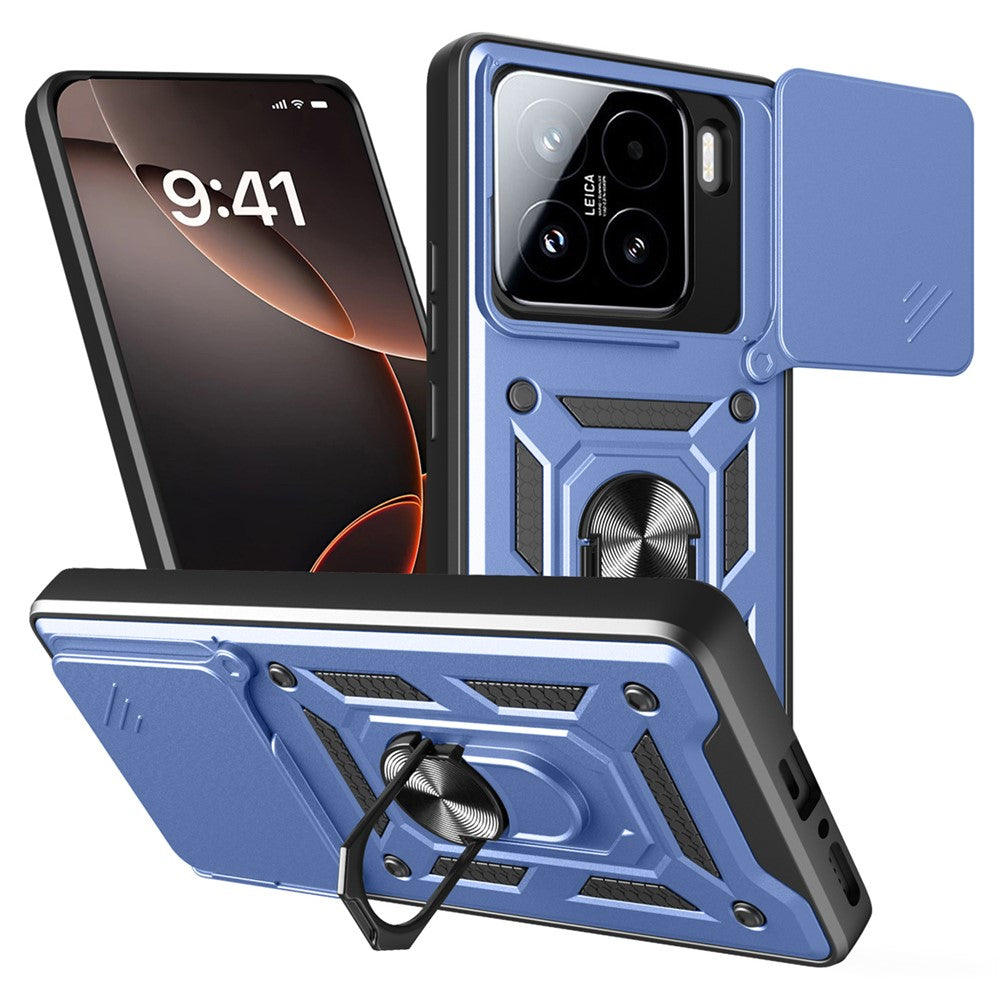 For Xiaomi 15 Case with Slide Camera Lid PC + TPU Kickstand Phone Cover