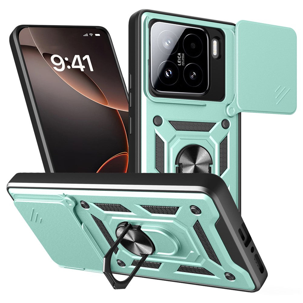 For Xiaomi 15 Case with Slide Camera Lid PC + TPU Kickstand Phone Cover