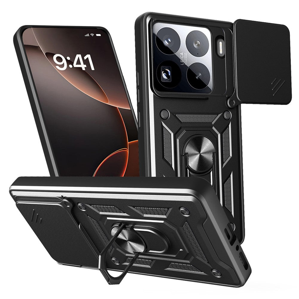 For Xiaomi 15 Pro Case with Slide Camera Lid PC + TPU Kickstand Phone Cover