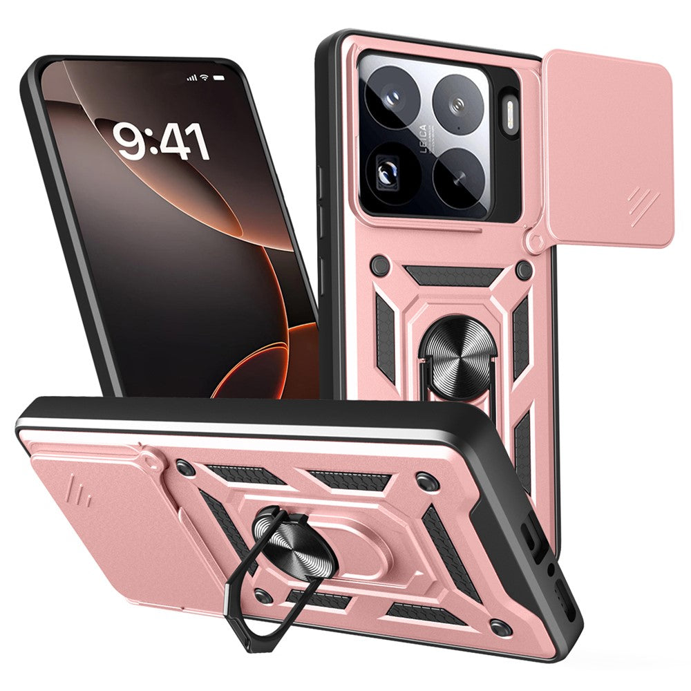 For Xiaomi 15 Pro Case with Slide Camera Lid PC + TPU Kickstand Phone Cover