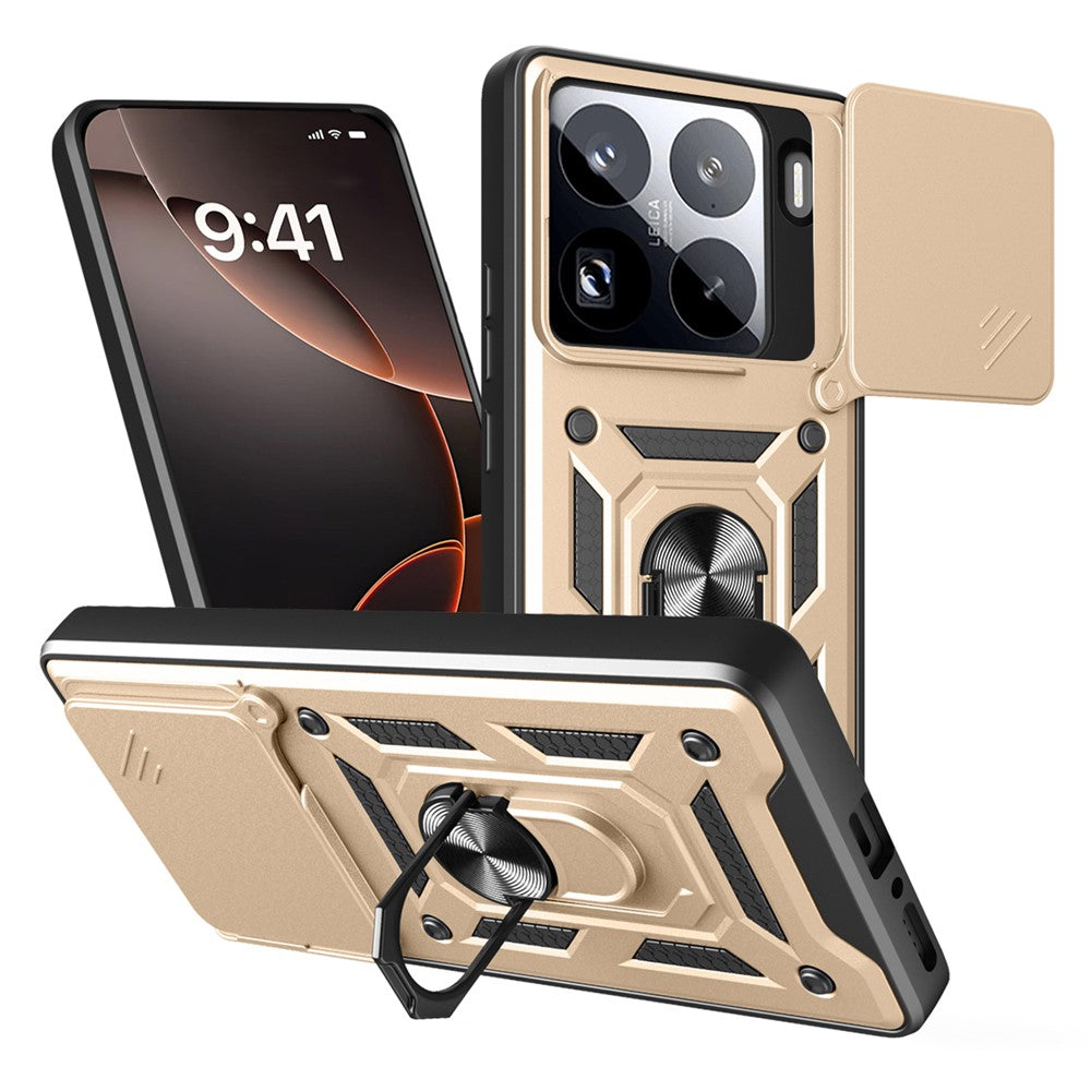For Xiaomi 15 Pro Case with Slide Camera Lid PC + TPU Kickstand Phone Cover