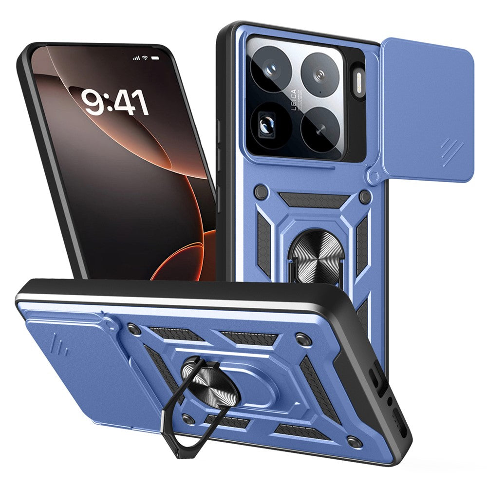 For Xiaomi 15 Pro Case with Slide Camera Lid PC + TPU Kickstand Phone Cover