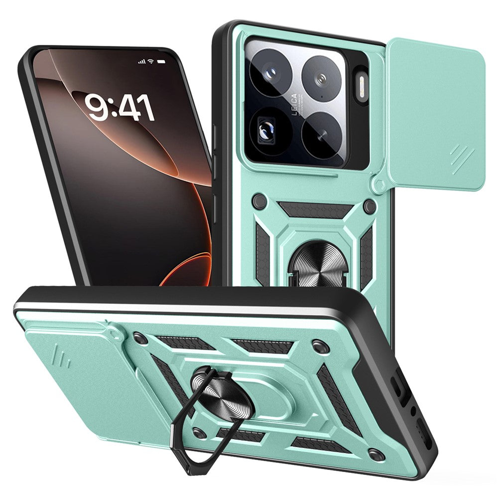 For Xiaomi 15 Pro Case with Slide Camera Lid PC + TPU Kickstand Phone Cover