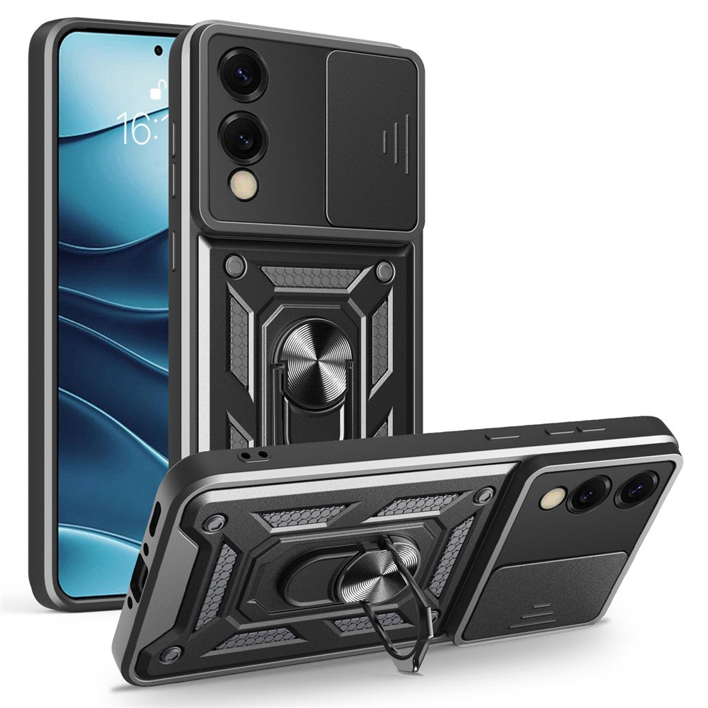 Samsung Galaxy S25 Edge-skal med skjutbart kameralock PC + TPU-stativ