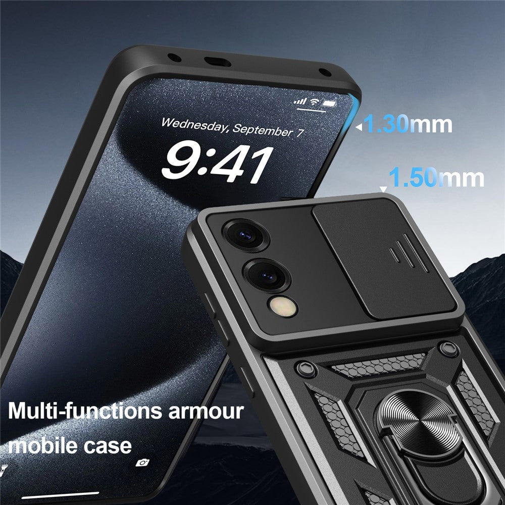 For Samsung Galaxy S25 Edge Case with Slide Camera Lid PC + TPU Kickstand Phone Cover