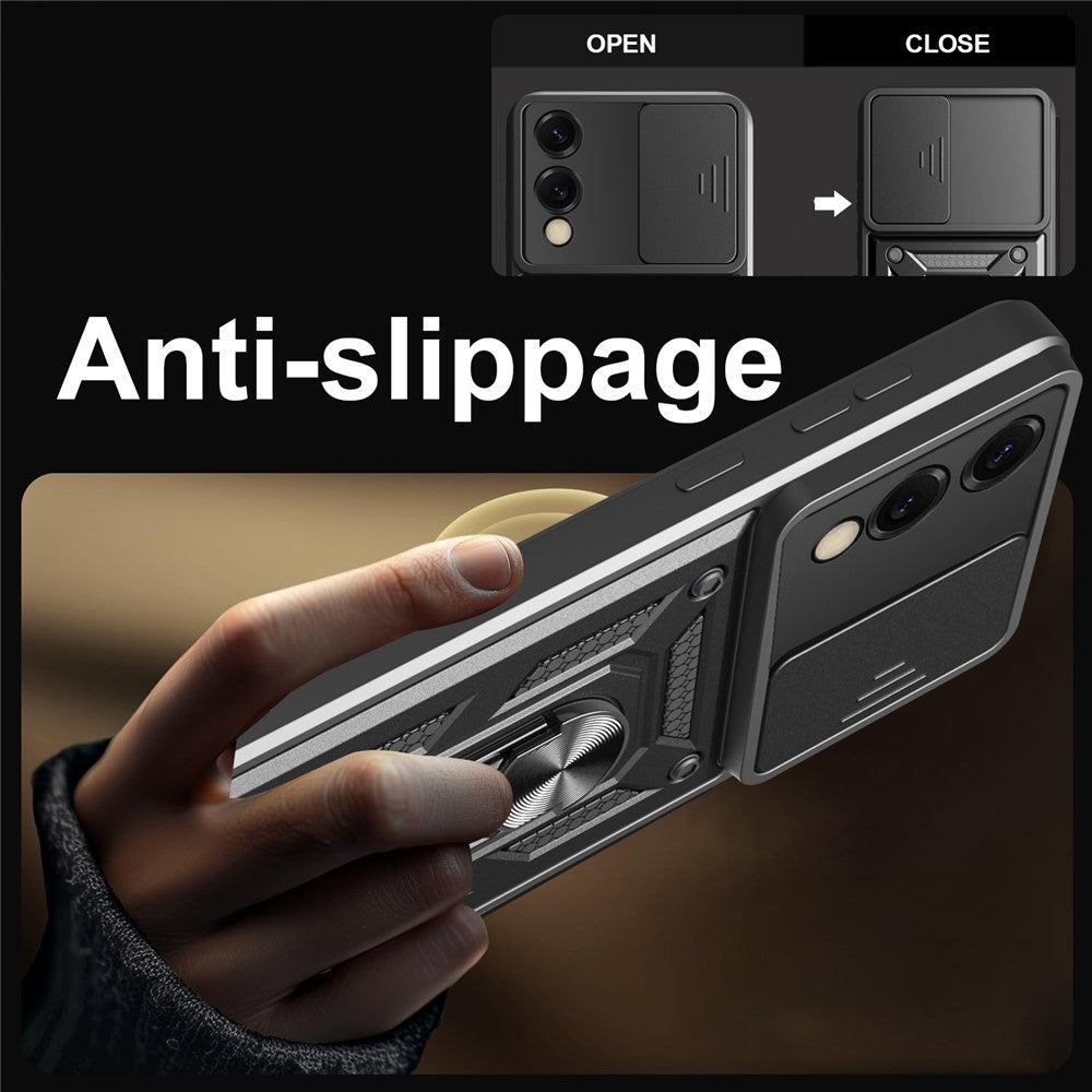For Samsung Galaxy S25 Edge Case with Slide Camera Lid PC + TPU Kickstand Phone Cover