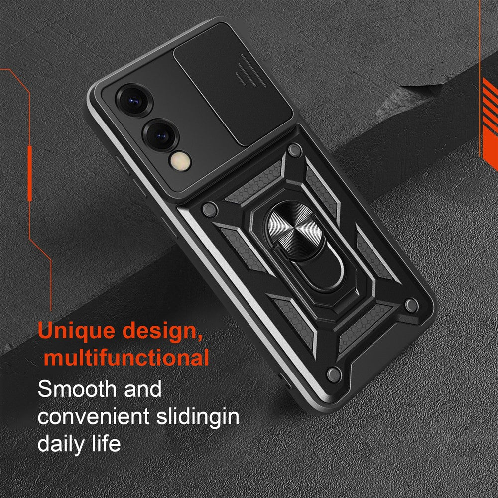 For Samsung Galaxy S25 Edge Case with Slide Camera Lid PC + TPU Kickstand Phone Cover