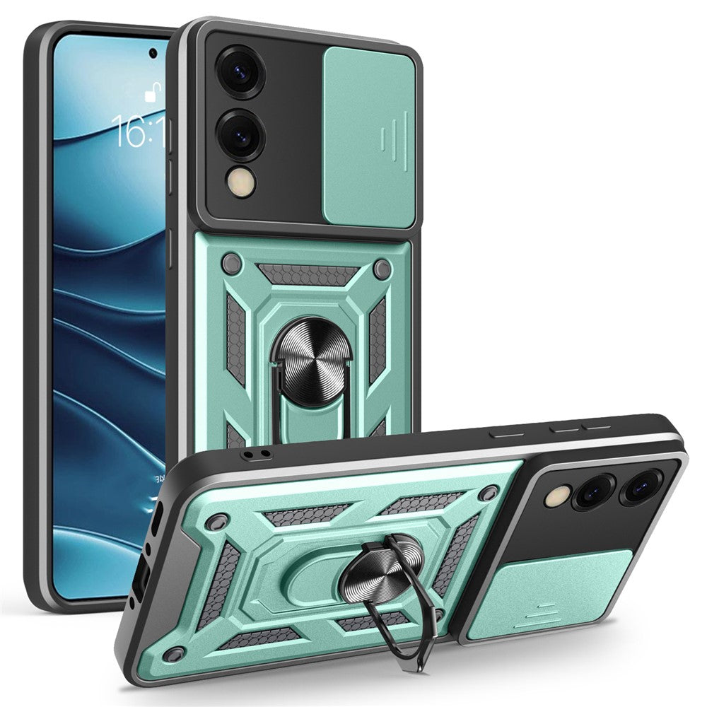 For Samsung Galaxy S25 Edge Case with Slide Camera Lid PC + TPU Kickstand Phone Cover